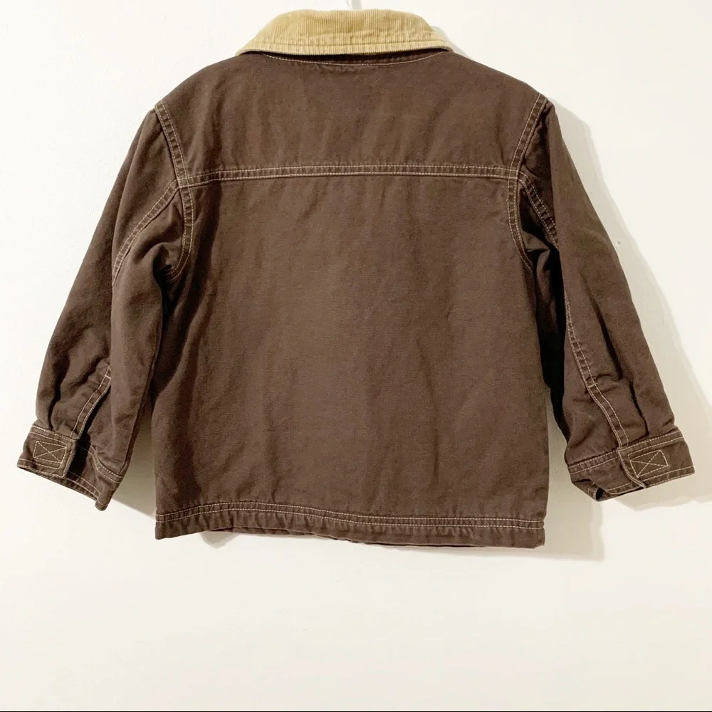 Gymboree Rugged Fully Lined Barn Coat with Corduroy Collar Pockets Brown and Tan